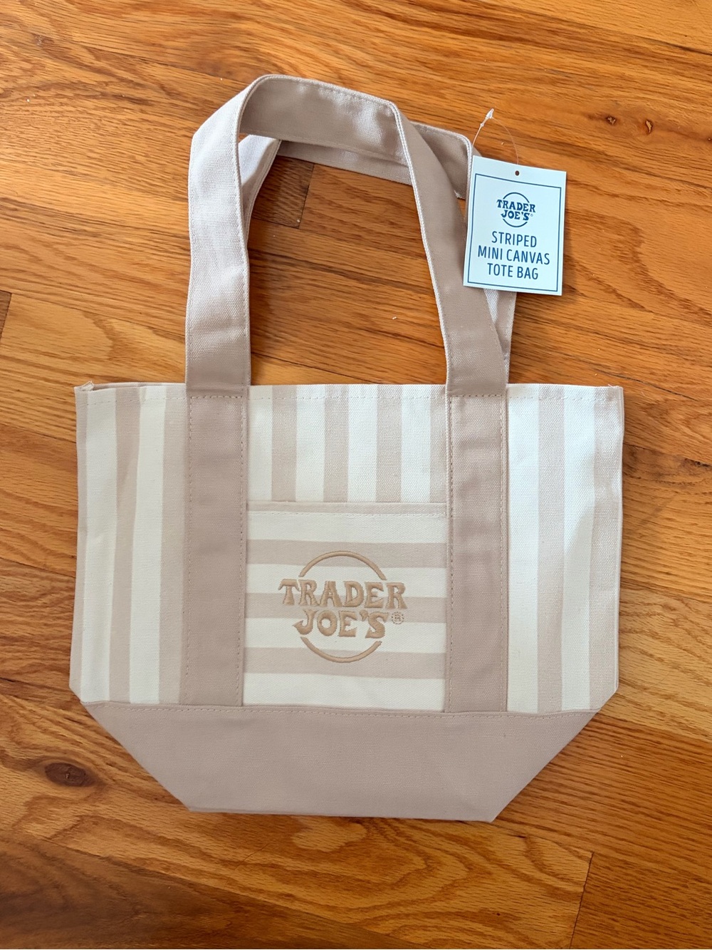 NWT Trader Joe's Pastel Striped Mini Canvas Tote Bag in Desert Sand
